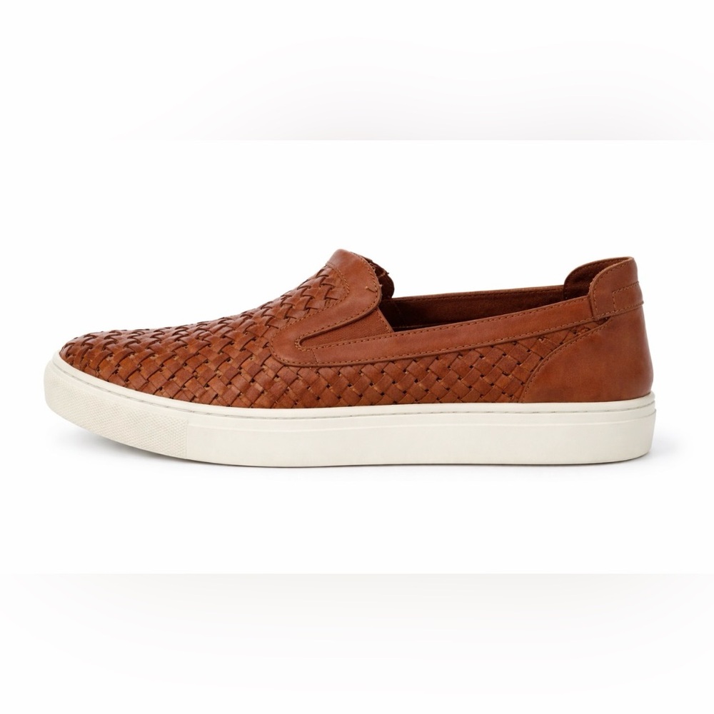 Donald J. Pliner Clarke Woven Leather Slip-On Sneakers Cognac Brown Size 10